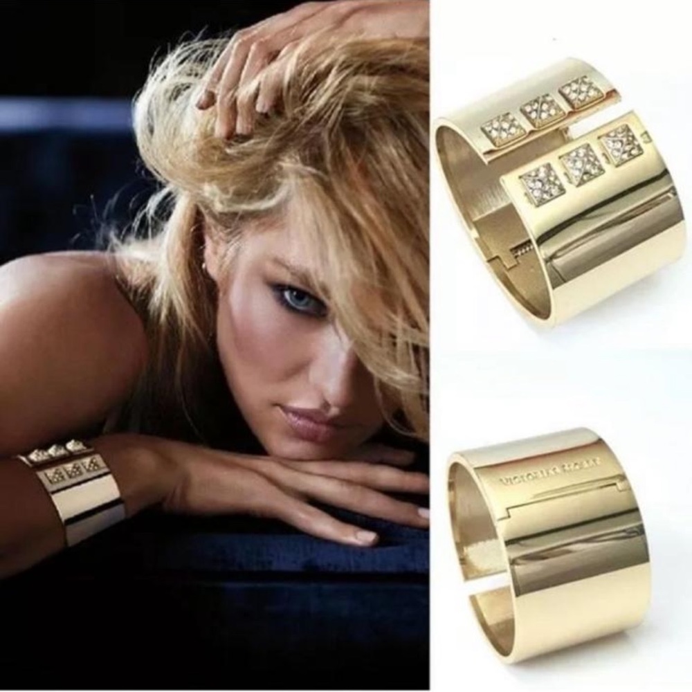 Victoria's Secret Gold Tone Cuff Hinged  Bracelet 7" Wrist.